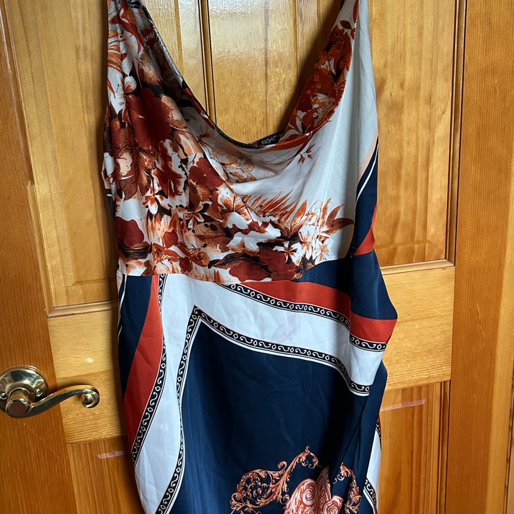 Fashion Nova Blue Pink Floral Asymmetrical Slip Dress